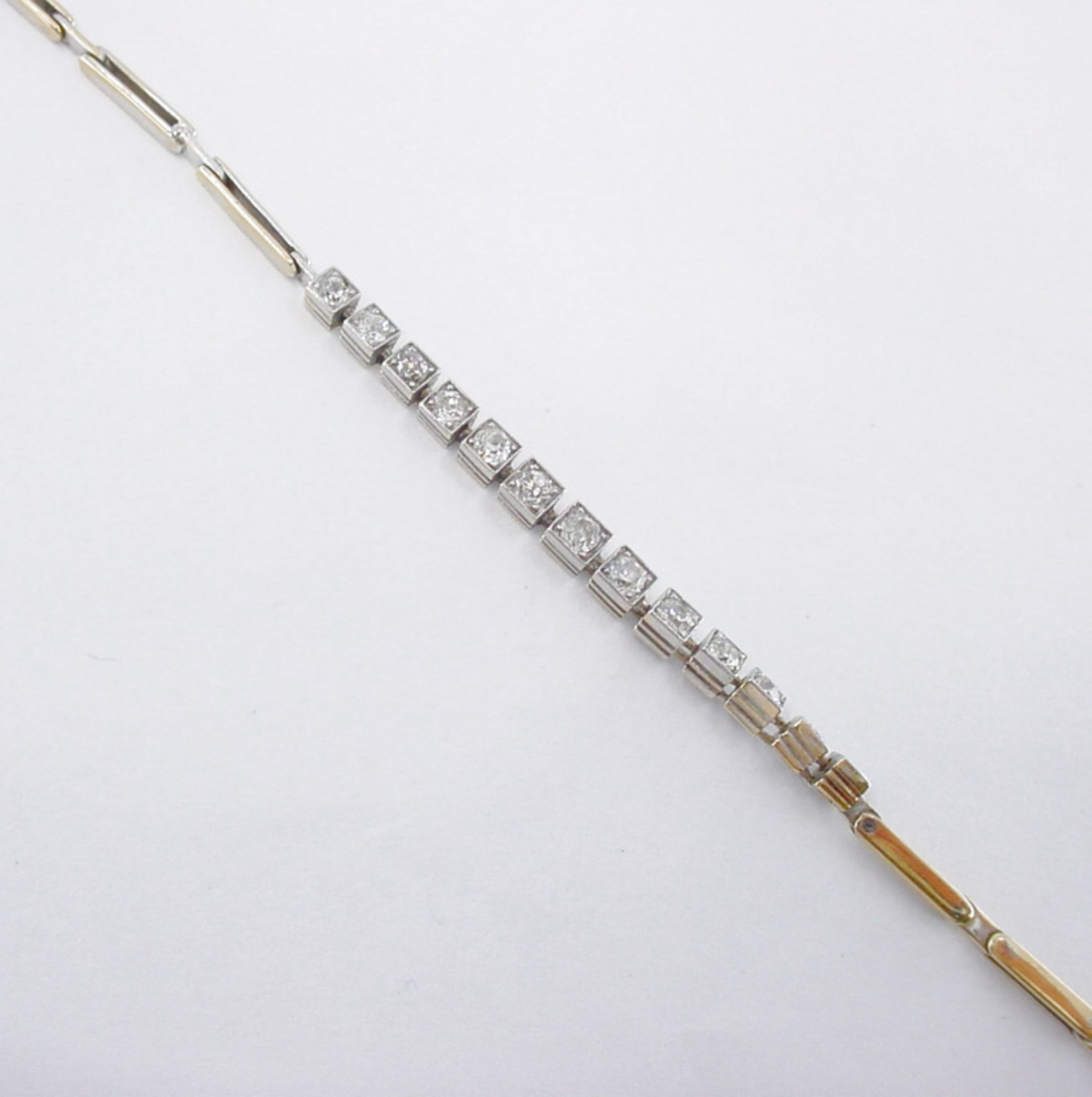 Edwardian 1.02 Ct Mine Cut Diamond Platinum Gold Line Bracelet–Milgrain Edging