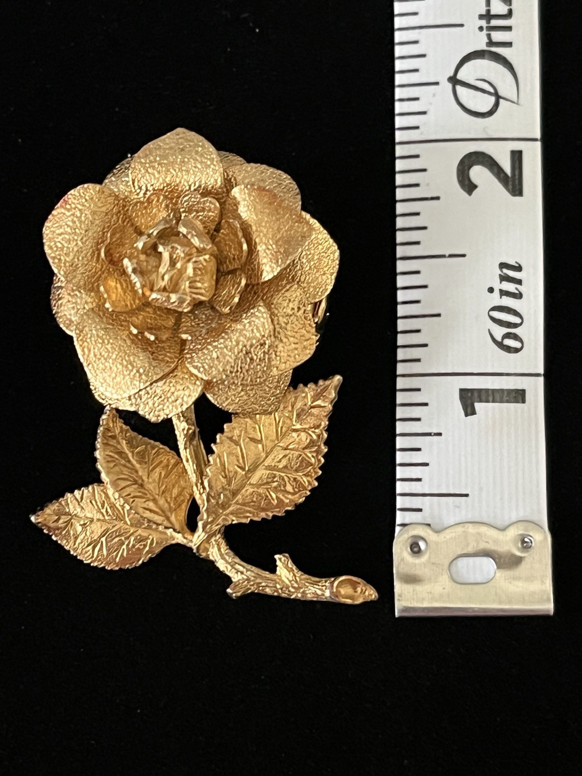 Vintage Gold Tone Layered Rose Flower Brooch Pin