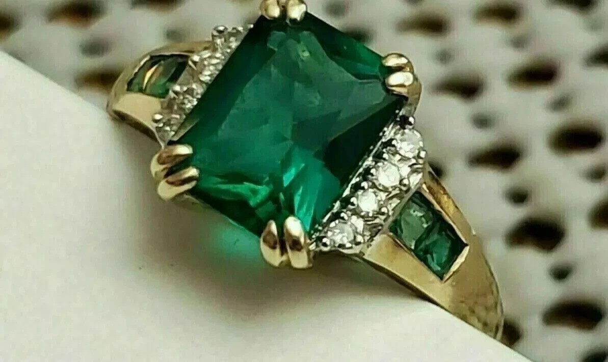Vintage Art Deco Style 4.45 Ct Lab Created Emerald Wedding 14K Gold Finish Ring