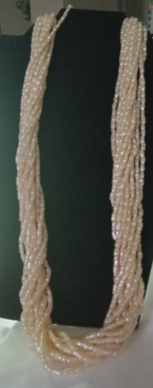 Vtg Cultured Freshwater Rice Pearl MultiStand Twisted Opera Lenth Long Necklace