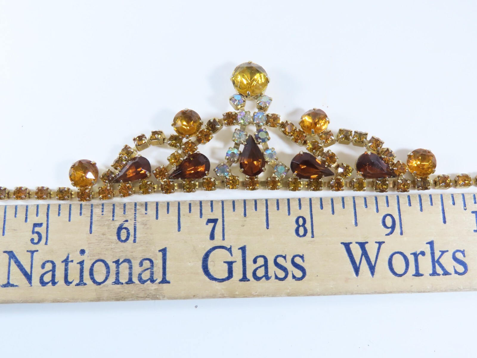 Rhinestone Necklace Golden Amber Brown Topaz AB Crystal VTG Exquisite D1652