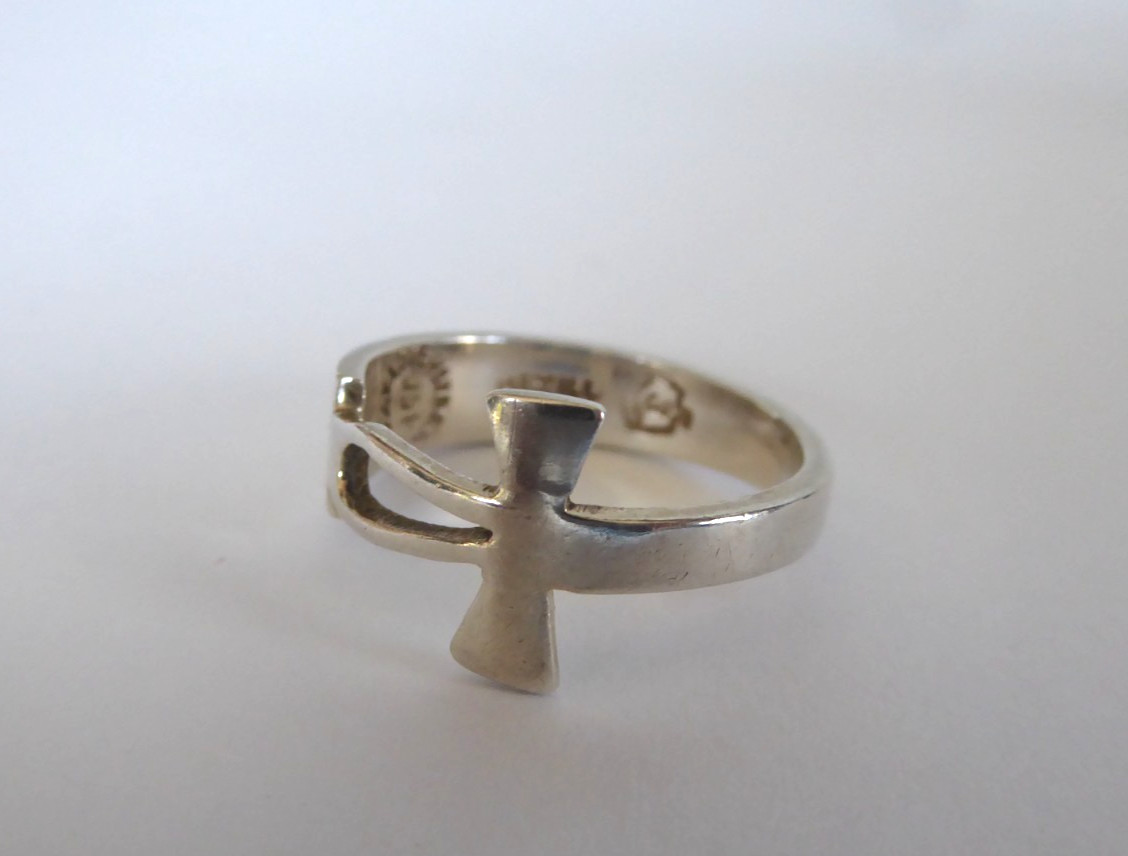 925 Sterling Silver Vintage JSF Mexico Egyptian Ankh Unisex Ring Size 7.5 Vtg.