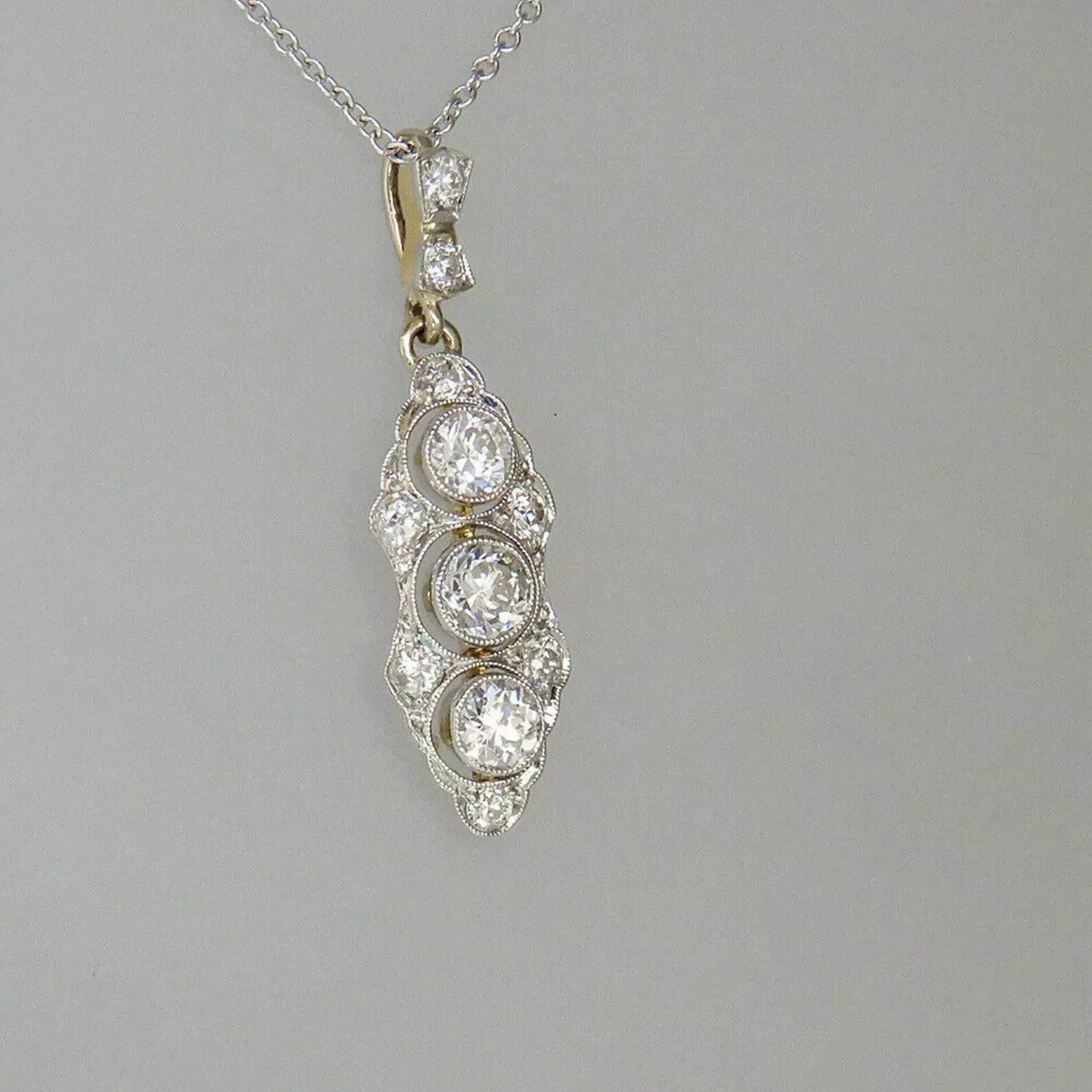 Art Deco Vintage Style Round Lab Created Diamond 14K White Gold Finish Pendant