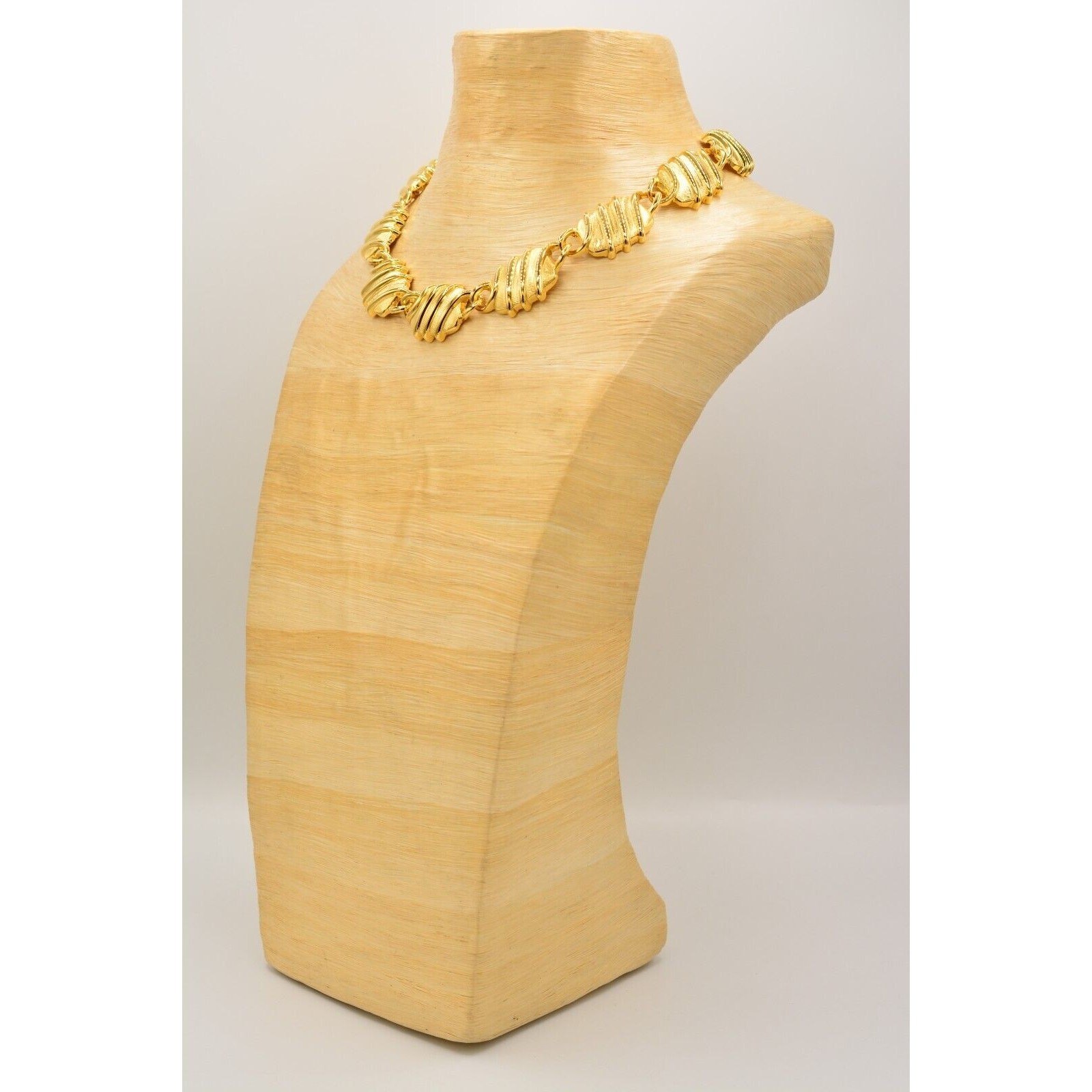 Vintage Statement Collar Necklace Polished Gold Linked Chain Chunky 1980s Bin1