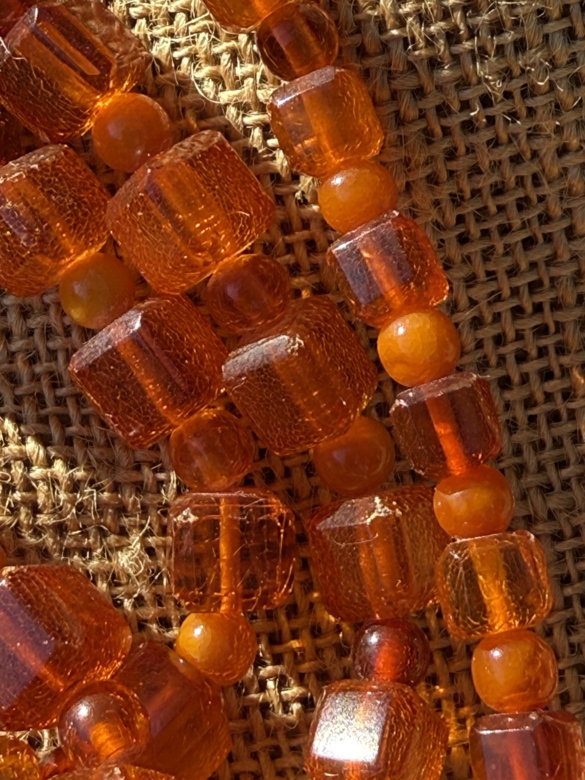 39” 47g Honey Amber Catalin Bakelite Graduated Cube Bead Necklace