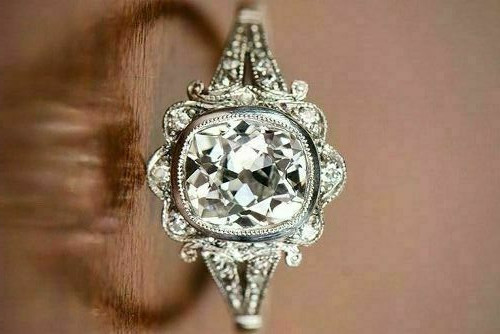 Art Deco Style Lab Created Diamond Engagement Wedding 14K White Gold Finish Ring