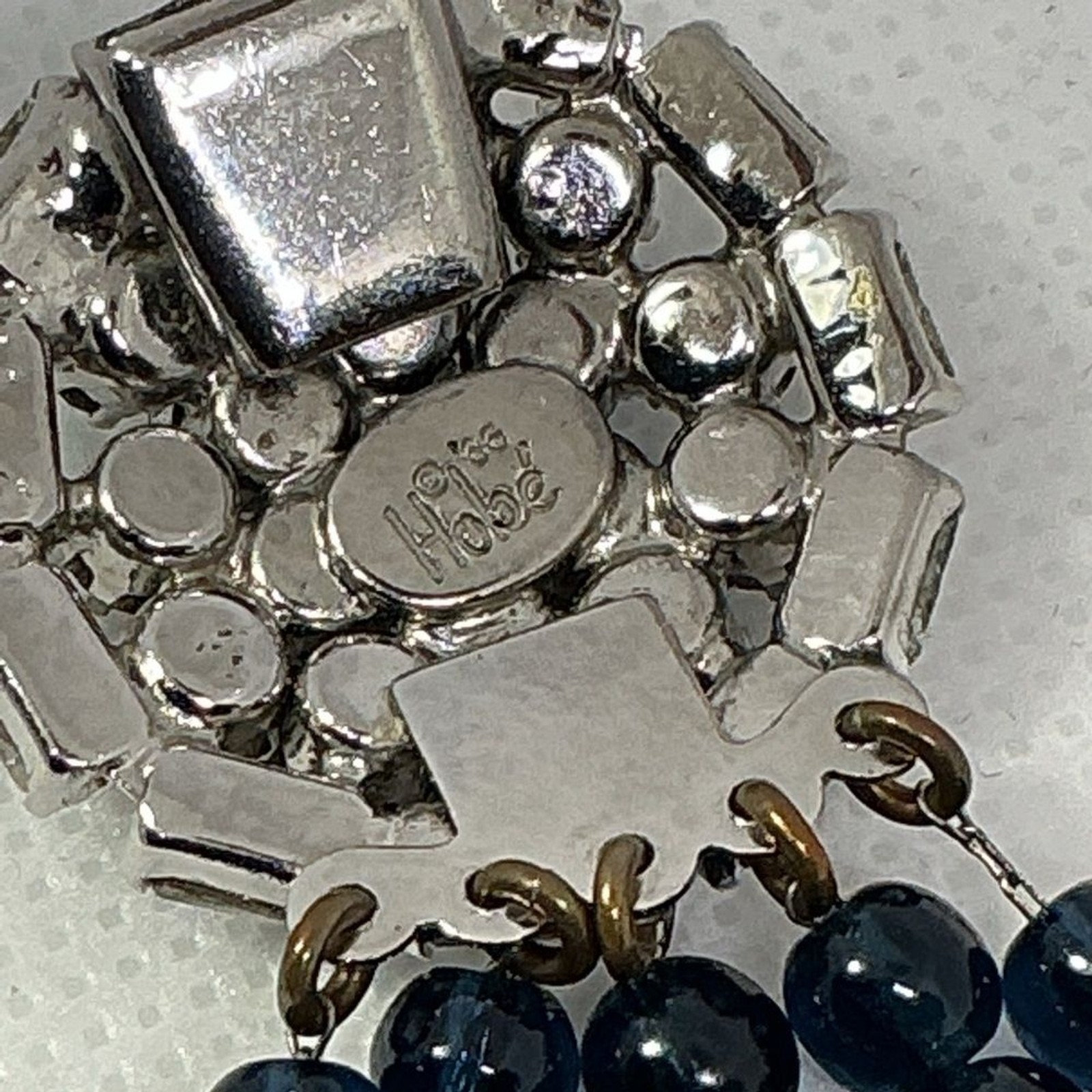 Vintage HOBÉ Multi Strand Bracelet Sapphire Blue & Crystal Bead Rhinestone Clasp