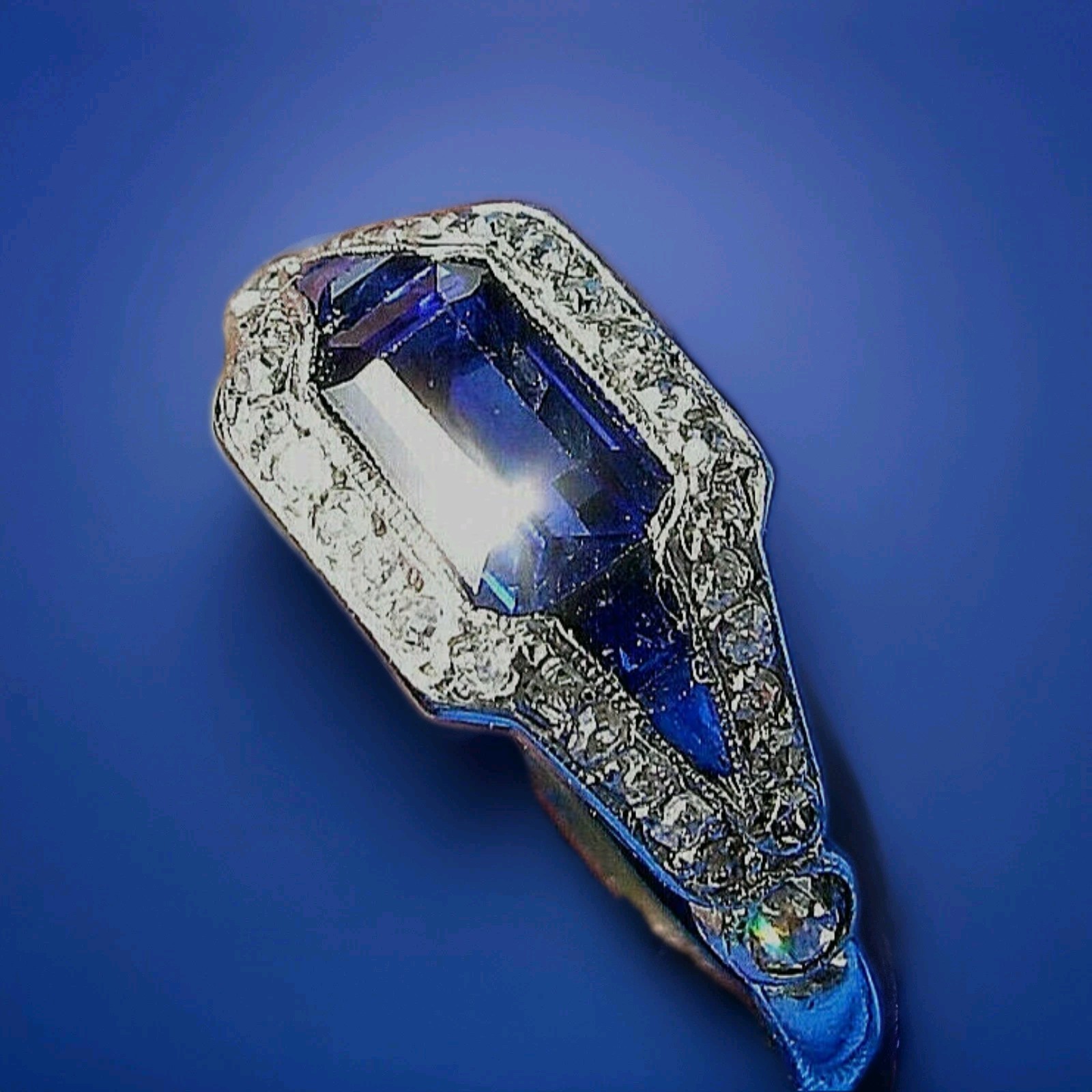 Original EARTH MINED SAPPHIRE DIAMOND ART Deco SOLID PLATINUM Engagement RING 6