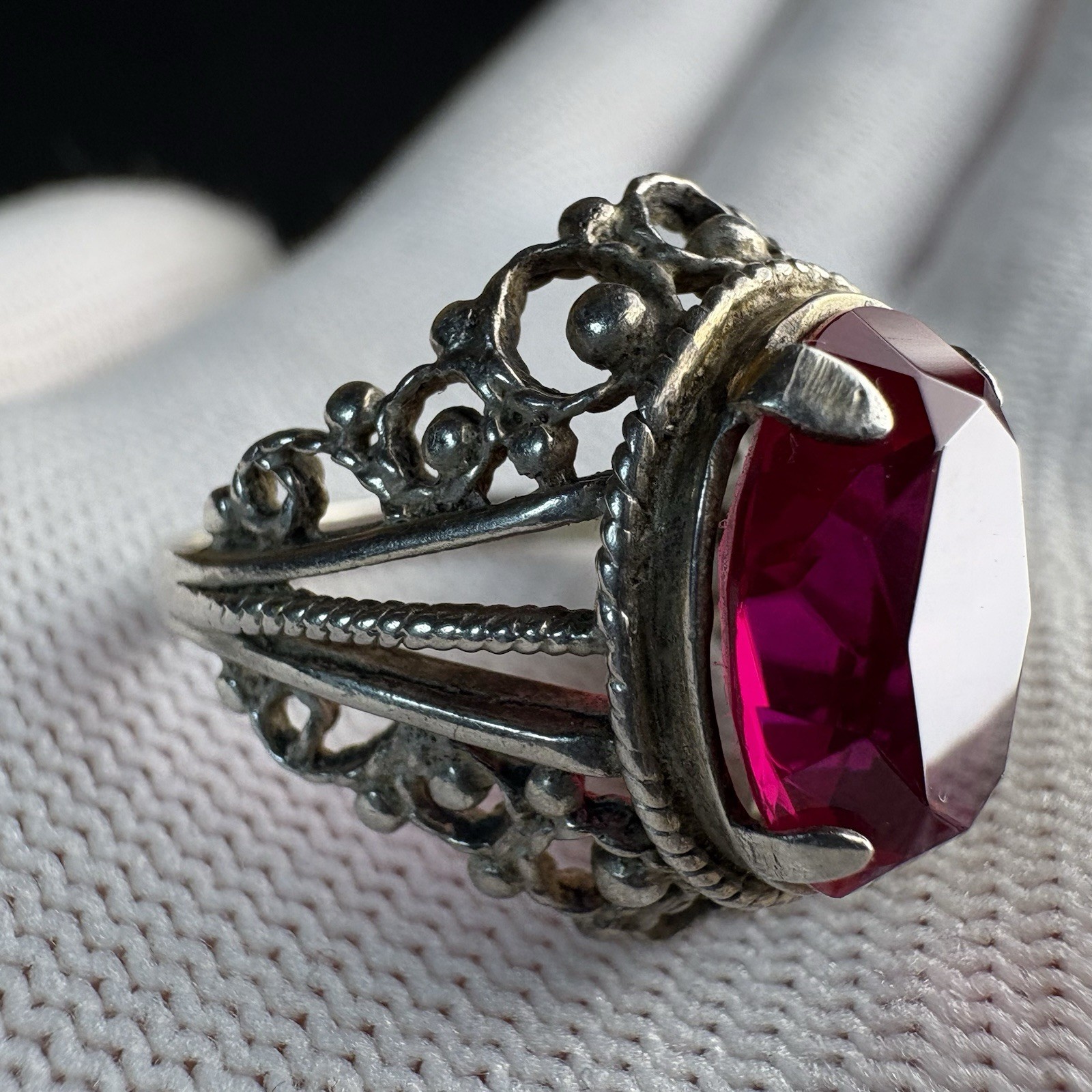 Vintage Ring Silver 875 Soviet Era Ruby size 6.5