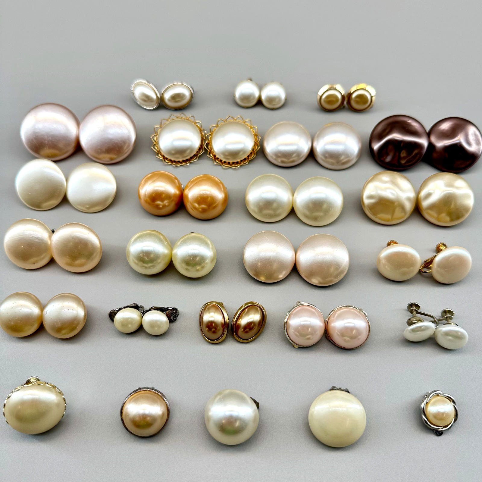 Vintage Clip Earrings Lot 20 Pairs 5 Single Assorted Faux Pearl Some Signed