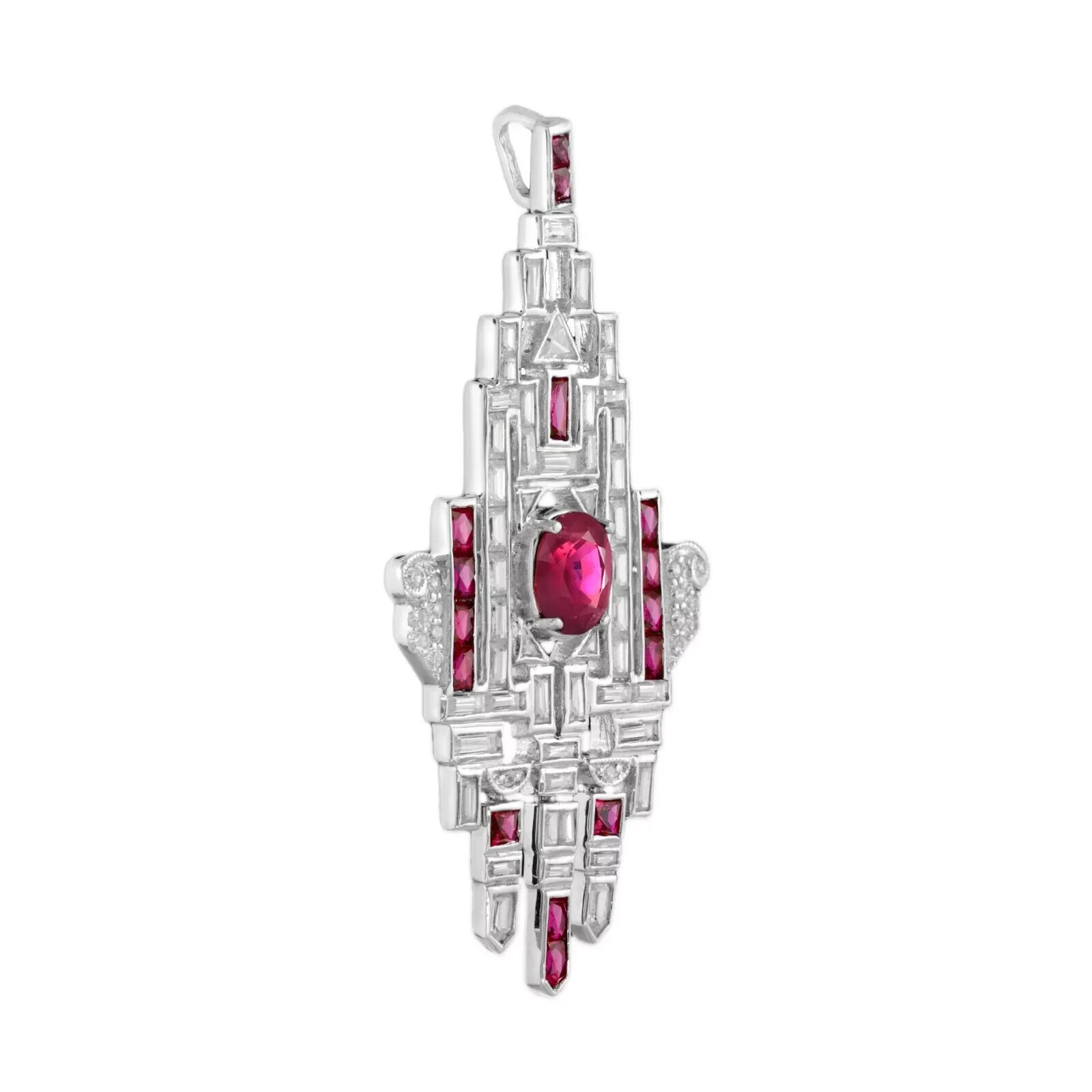 Art Deco Style Lab Created Ruby & Diamond Wedding Pendant 14k Yellow Gold Finish