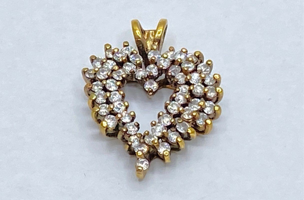 Vintage 925 Sterling Silver Gold Vermeil CZ Starburst Brooch Heart Pendant Set
