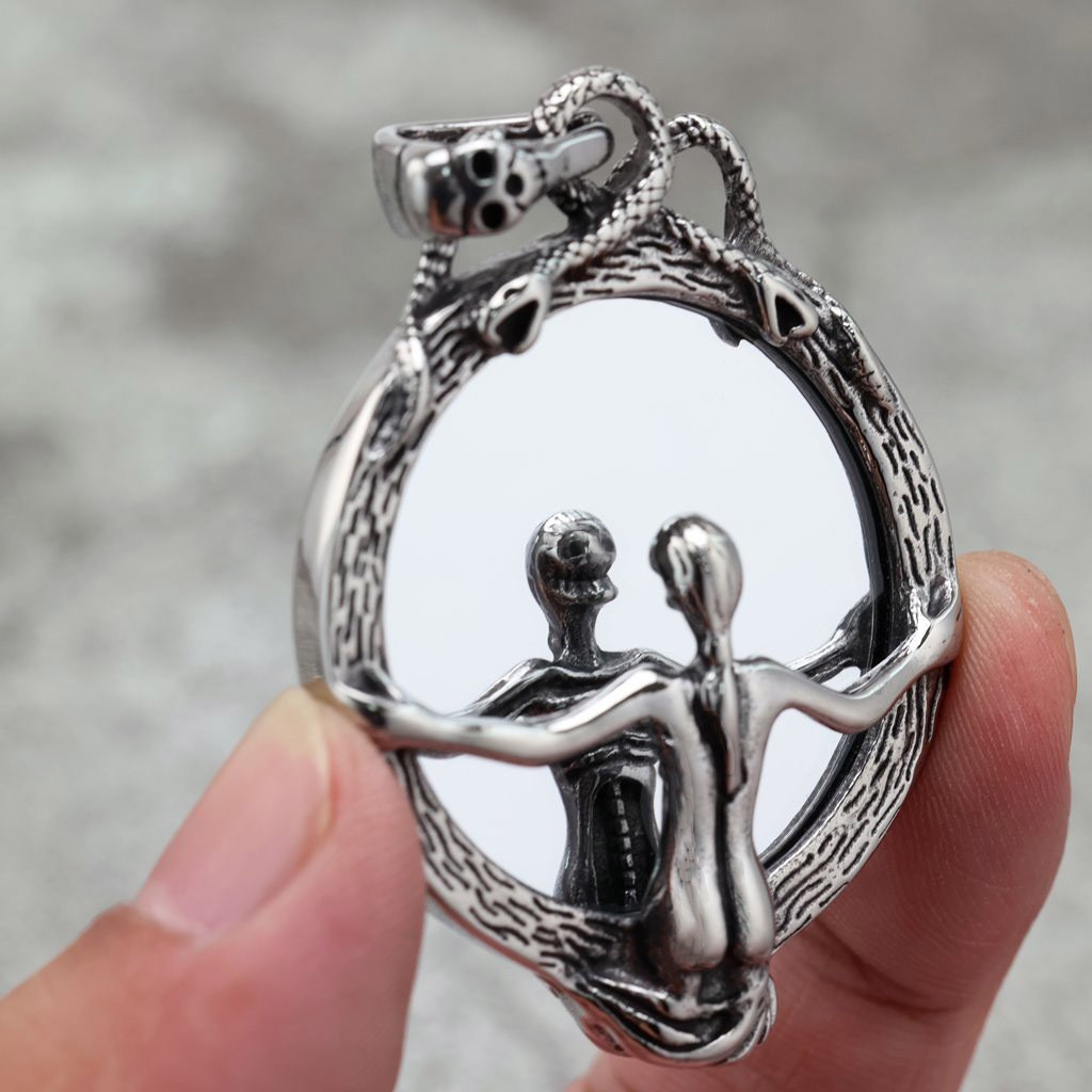 Retro Stainless Steel Men’s Pendant Gothic Magic Mirror Necklace