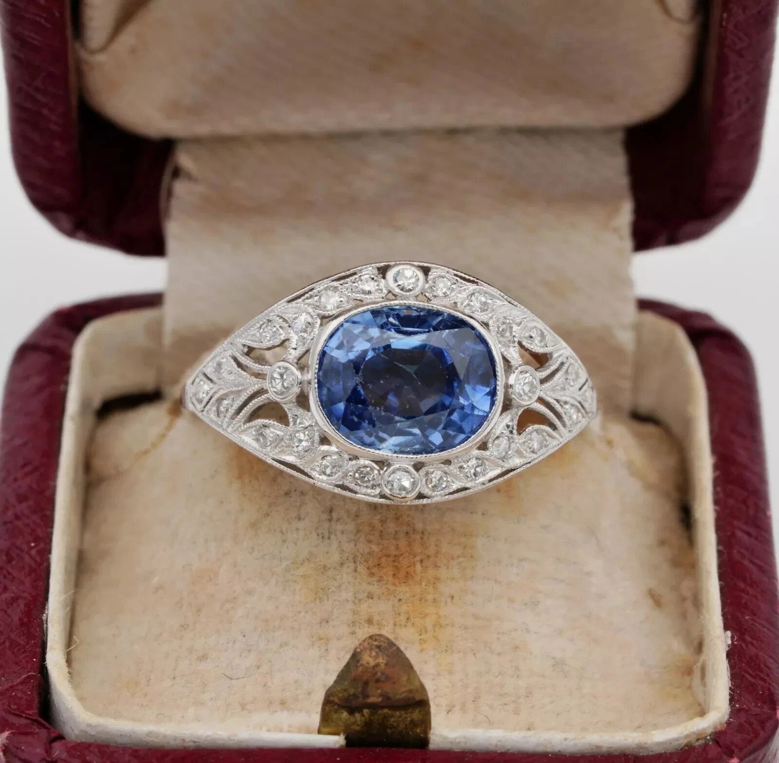 4Ct Art Deco Vintage Lab Created Sapphire 14K White Gold Finish Engagement Ring