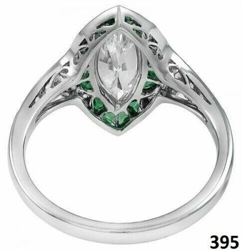 Art Deco Style Marquise Lab Created Diamond Engagement 14K White Gold FN Ring