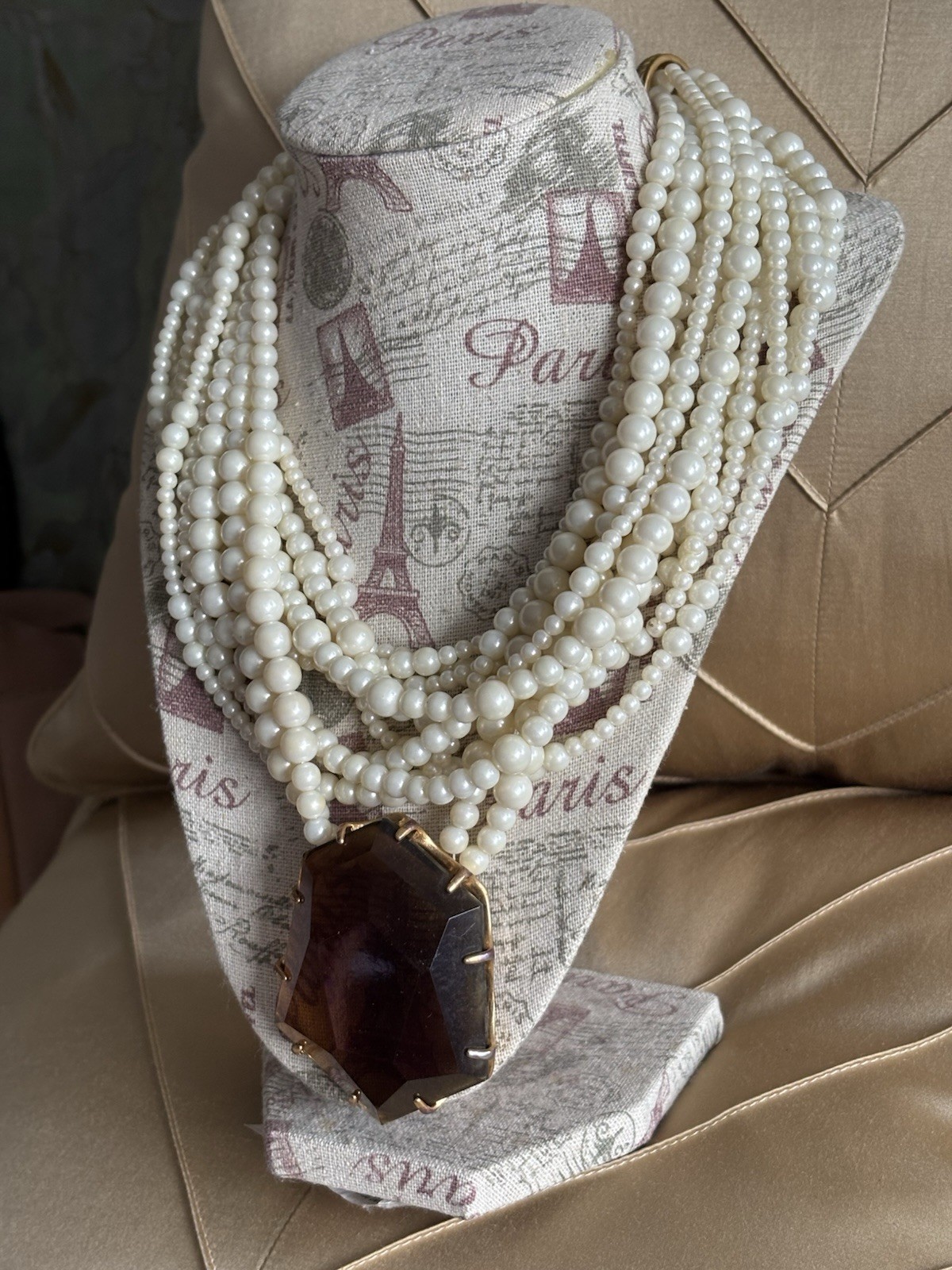 Vintage Pearl And Amber Costume Jewelry By Chico’s Excellent Statement