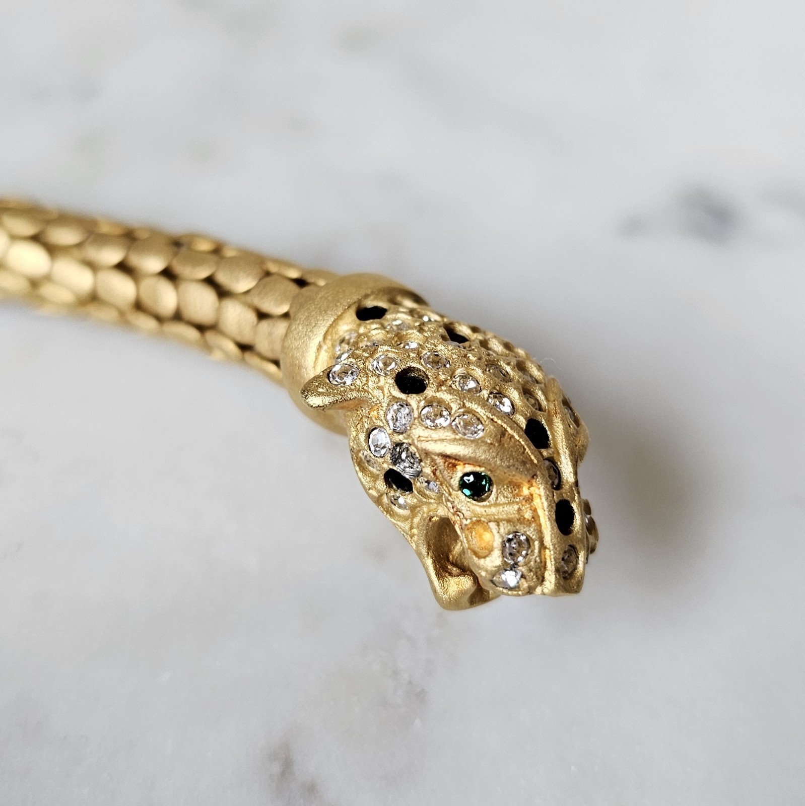 Vintage Panther Leopard Gold Tone Collar Necklace 1980s 1990s