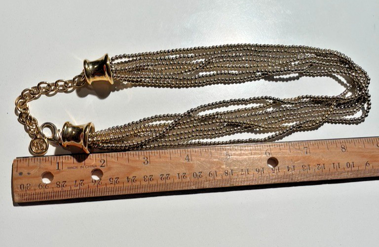 Vintage GIVENCHY signed 7-Strand Gold Tone Beaded 19″ Choker Necklace!
