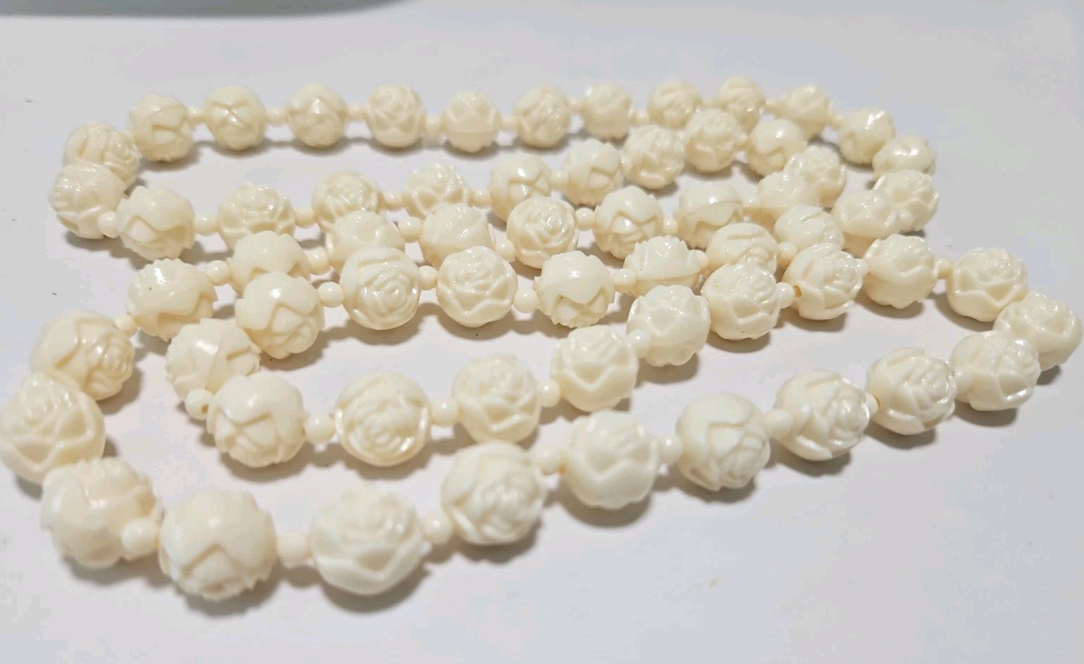 Vtg LOT Graduated Carved Rose Bead Elephant Necklaces Krememtz Rose Brooch ERs +