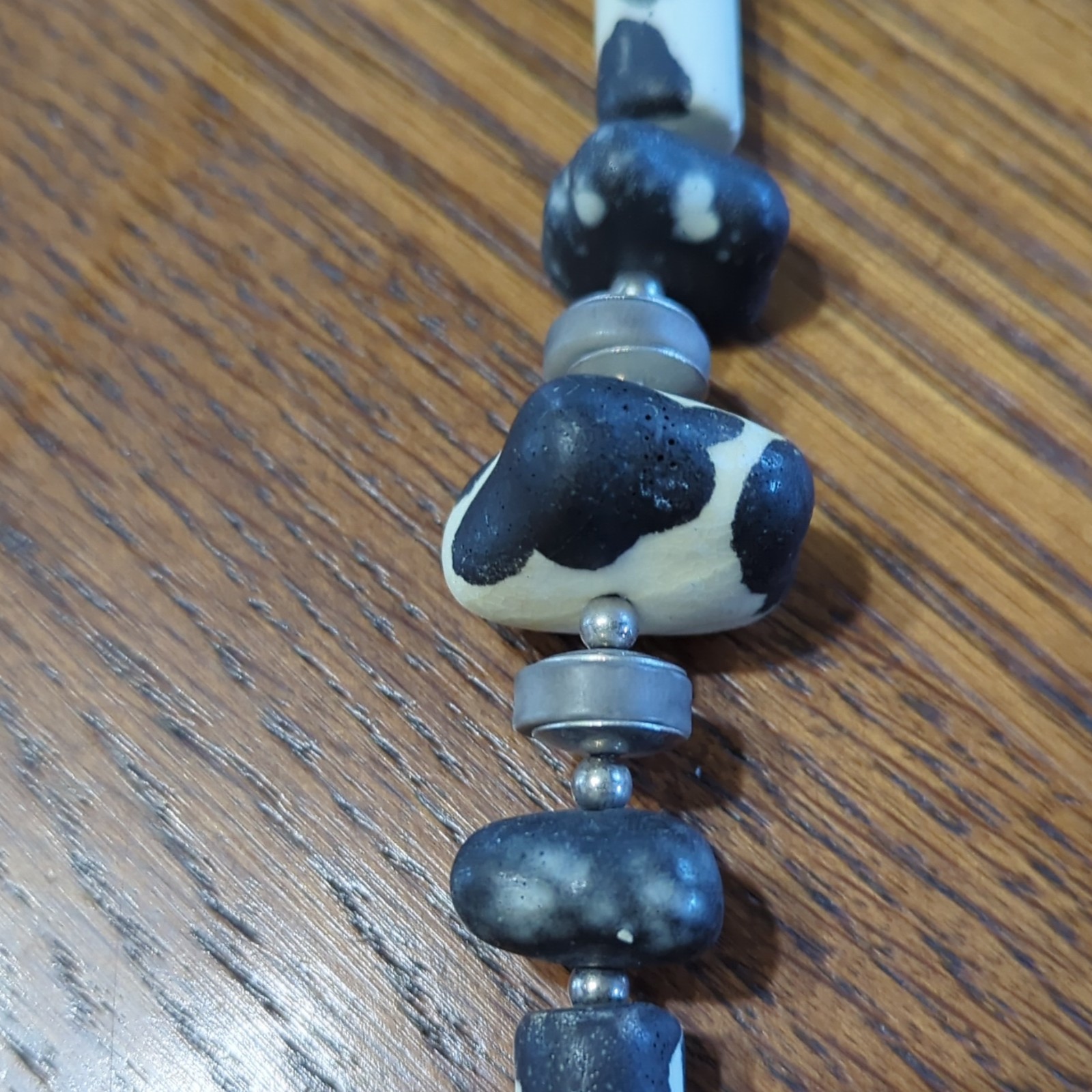 Chunky Vintage Stone Necklace Made In Japan 28″ Black and White