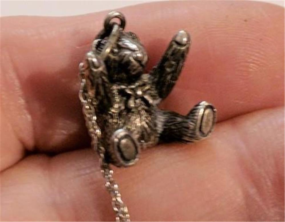 Brown County Silver Teddy Bear Charm Pendant Cute Details Necklace 18″ Chain 925