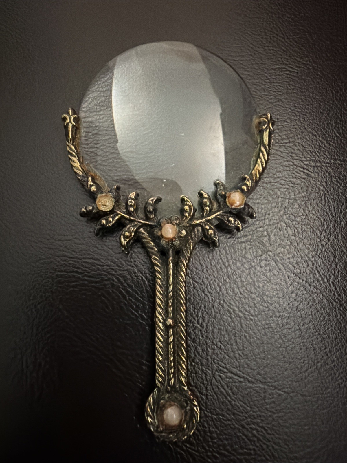 Vintage 19th Century Ornate Rhinestone Gold Tone Loupe Magnifying Glass