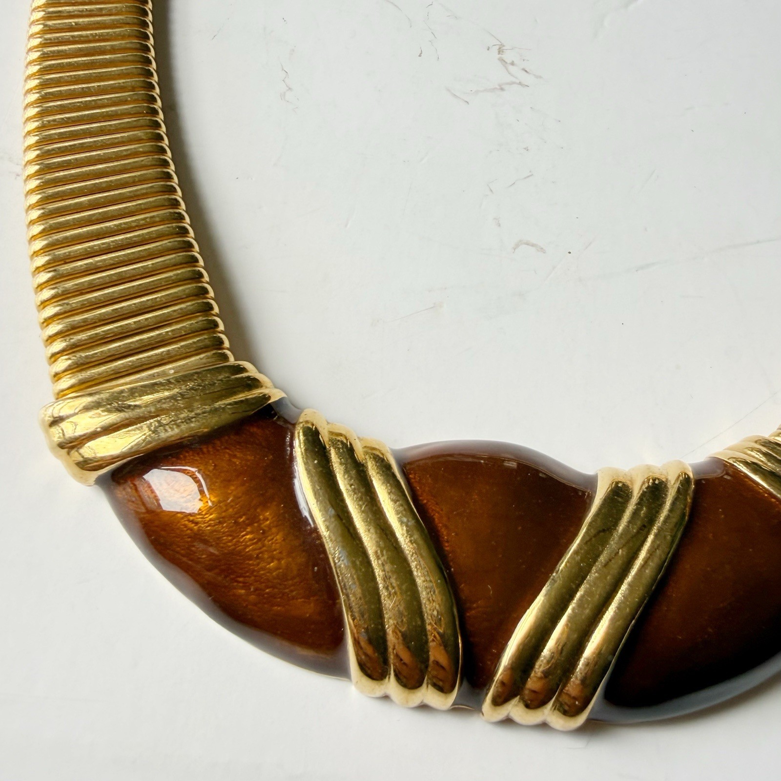 Vintage Morgan Taylor Bronze Enamel Goldtone Omega Collar Necklace