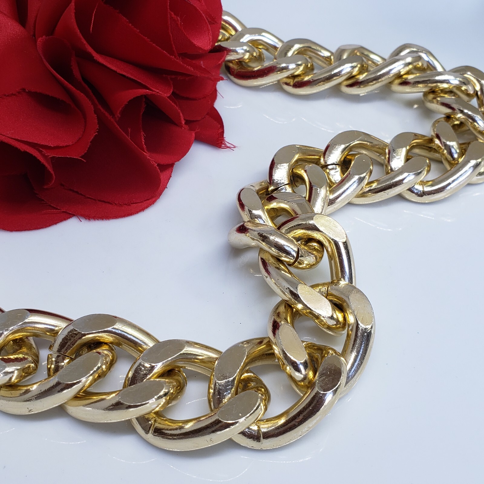 Trendy Gold Link Thick Choker Statement Necklace Chic Collar Runway Chain