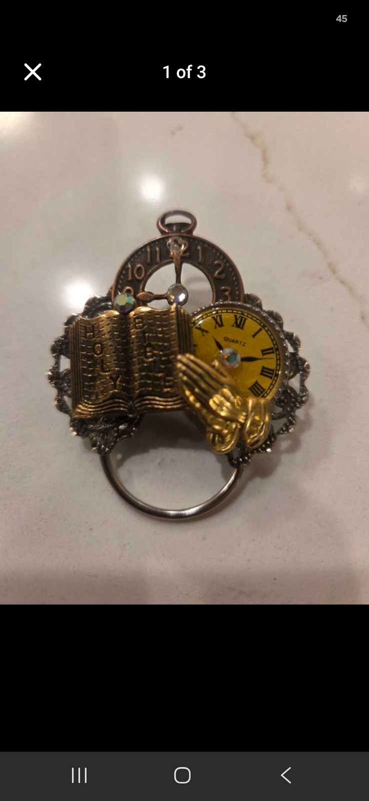 Vintage Bible, Quartz Crafted Pin Collectible Brass Look