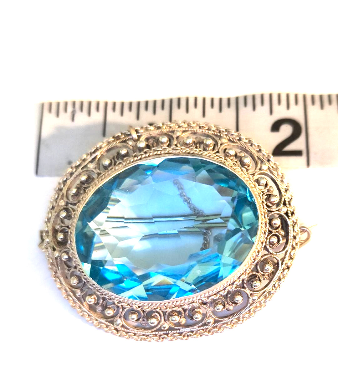 Vtg 1910-20;s Art Deco Sterling .925 Open Back Blue Zircon Brooch Pin Pendant