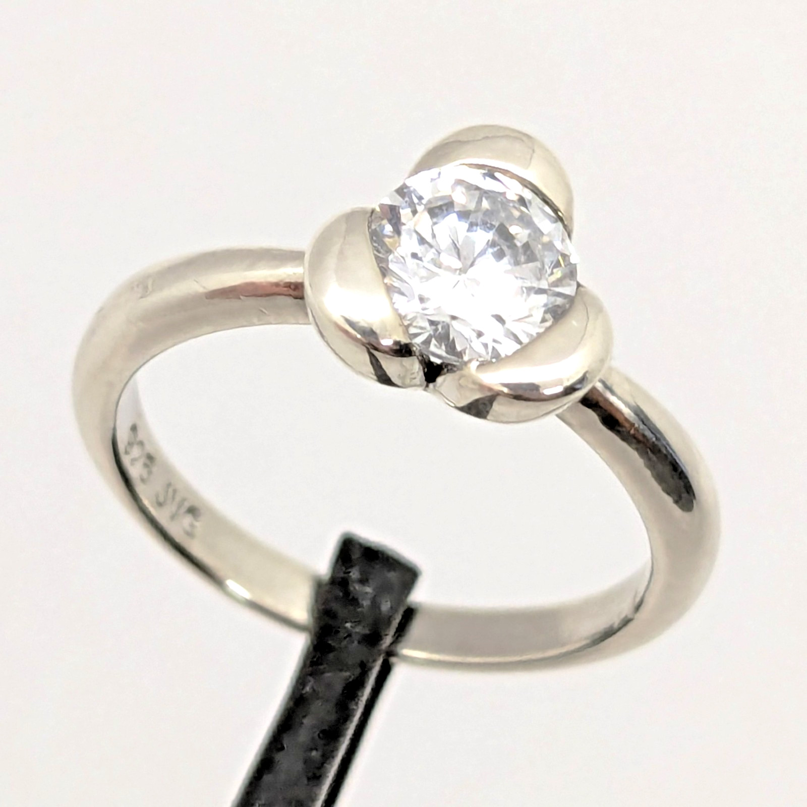 Vintage Elegant RING Silver 925 with Bright Stone -size: 6.5US (16.7mm)| UA #126