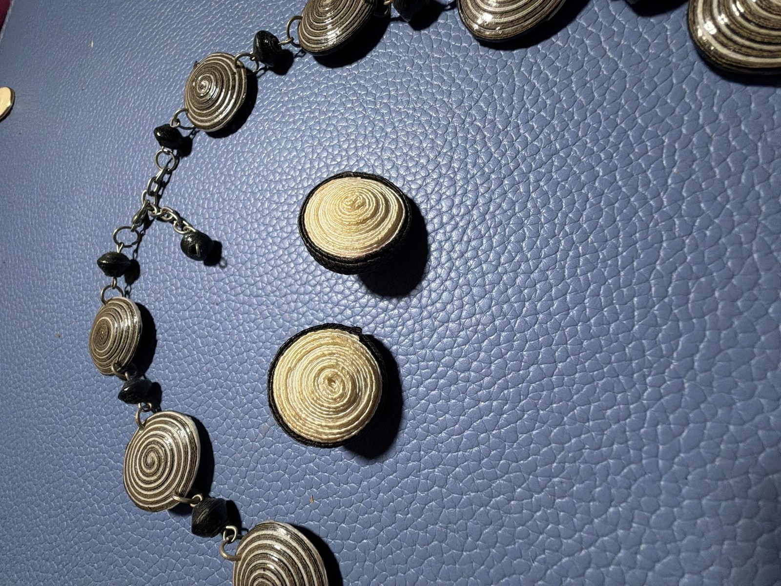 Vintage Spiral Disc Necklace and Clip-On Earring Bundle