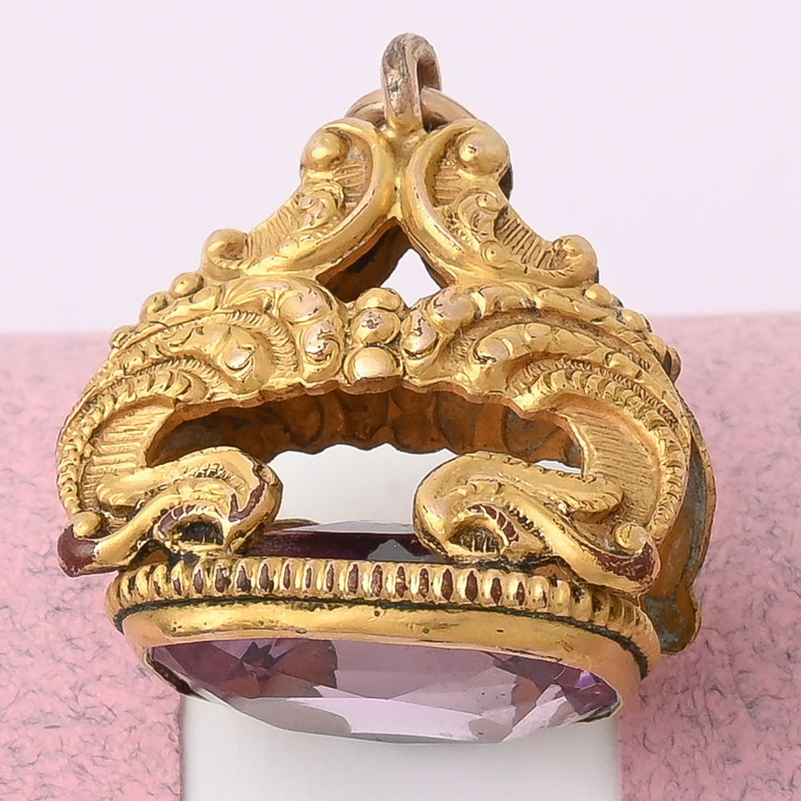 Antique Victorian Gold Plate Rock Crystal Fob Charm Pendant