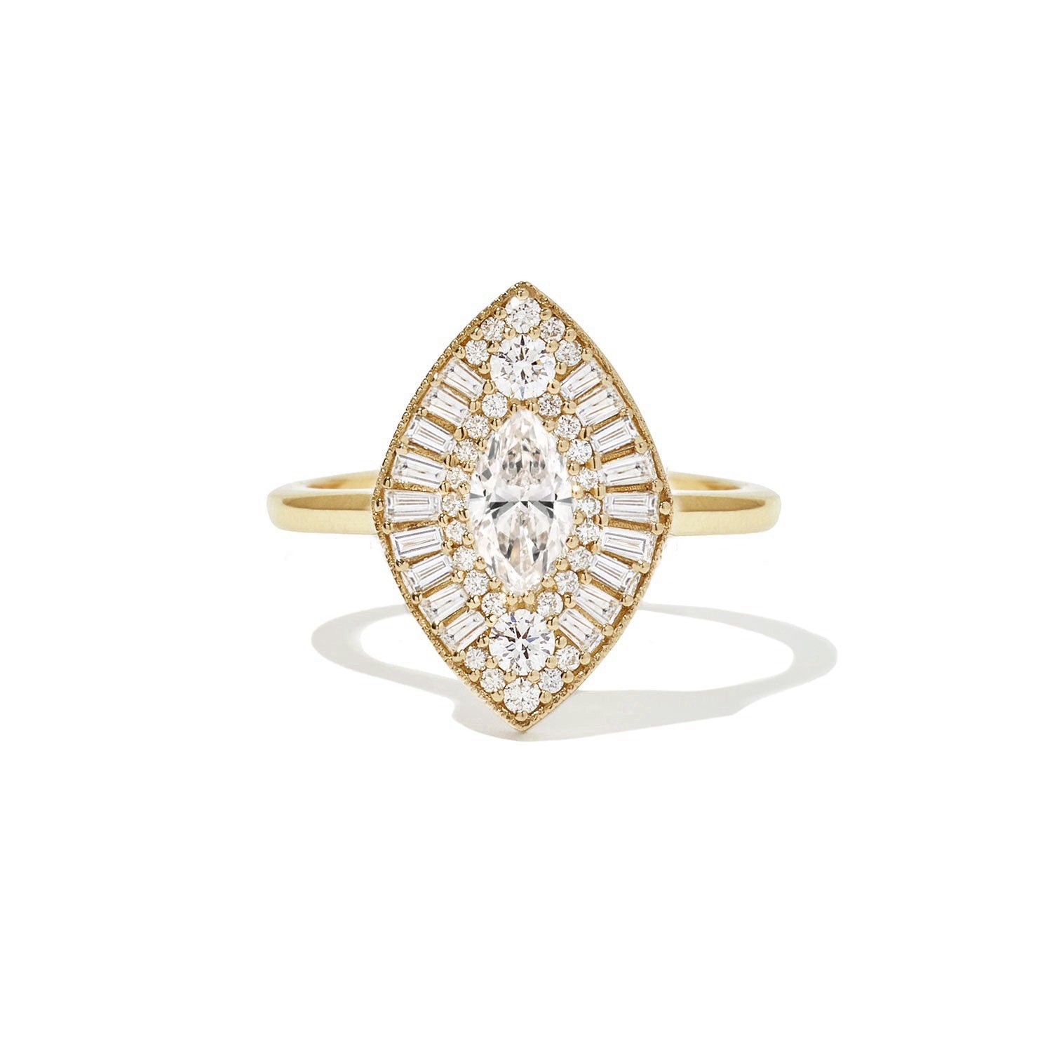 Forever One 0.50 Ct VS Clarity Marquise Gemstone Wedding Ballerina Mosaic Ring