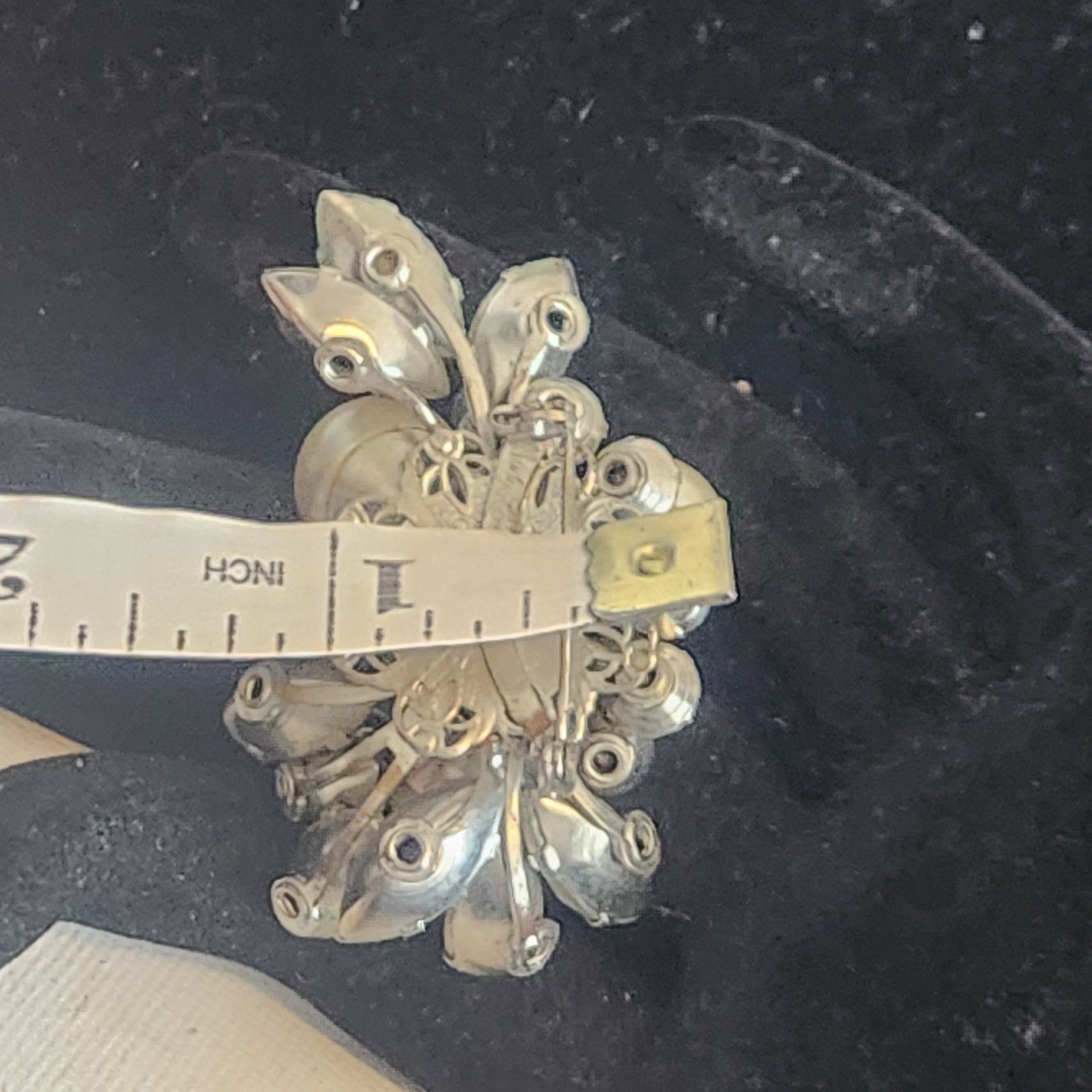 Vintage Aurora Borealis Rhinestone and Faux Pearl Cluster Clip On Earring Brooch