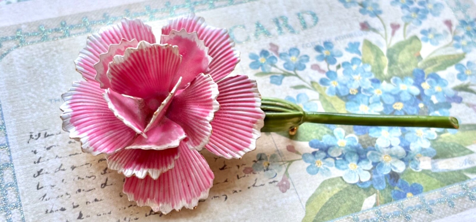 1960s Vintage Signed Original By Robert Pretty Pink Carnation FLOWER BROOCH pin