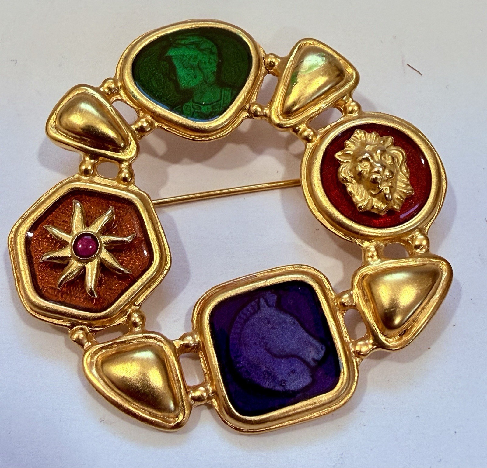 Vintage Robert Rose Gold Tone Etruscan runway 90’s Guiloche Style Brooch! Rare