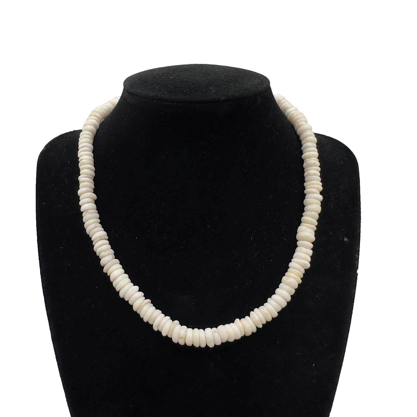 Vintage Puka Shell 16″ Choker Necklace Hawaiian Style 7mm Shells Beach Surf