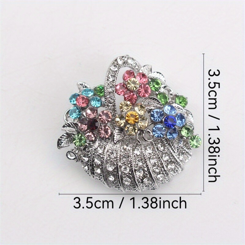 Vintage Gold and Silver Flower Basket Bouquet Rhinestone Crystal Brooches Pins