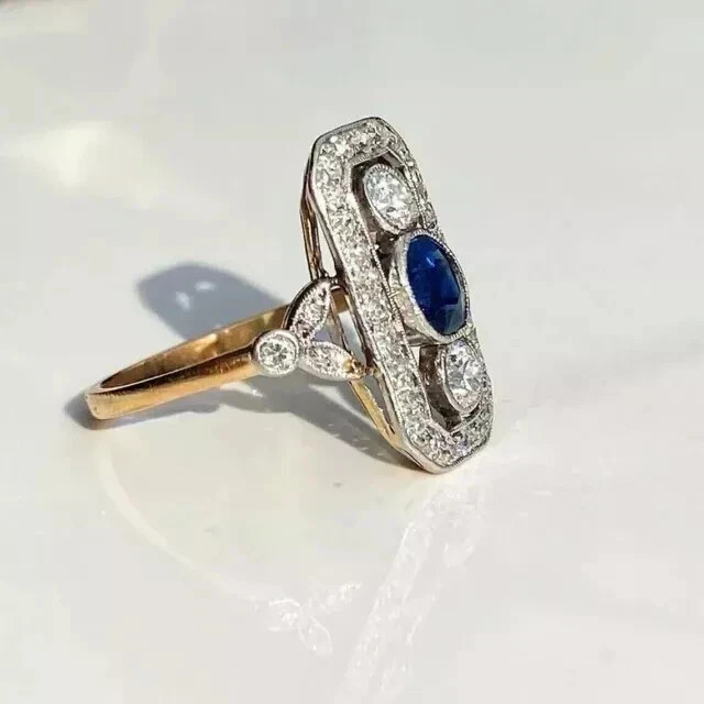 3Ct Art Deco Vintage Style Lab-Created Diamond Engagement 14K Gold Finish Ring