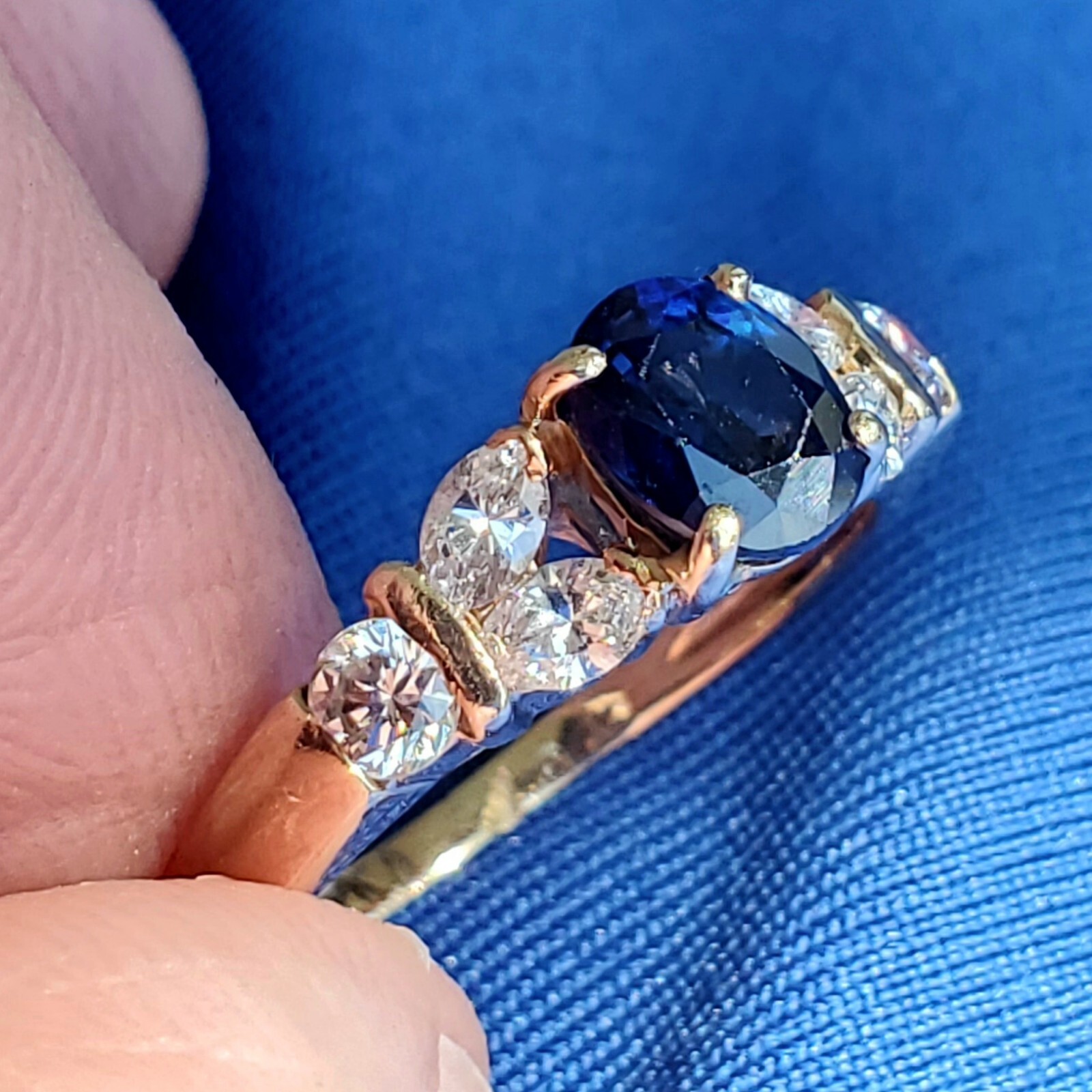 Original EARTH MINED SAPPHIRE DIAMOND Deco Engagement Ring 14K GOLD Solitaire