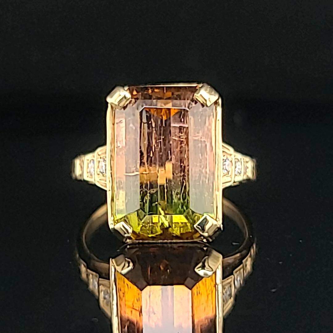 Vintage 14k Yellow Gold Engagement Ring 7.73CT. Natural Bio Tourmaline