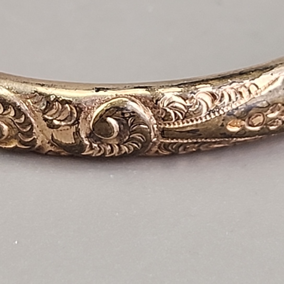 Antique Victorian Bangle Bracelet Floral Motif Etched HP Gold Filled 6.25″