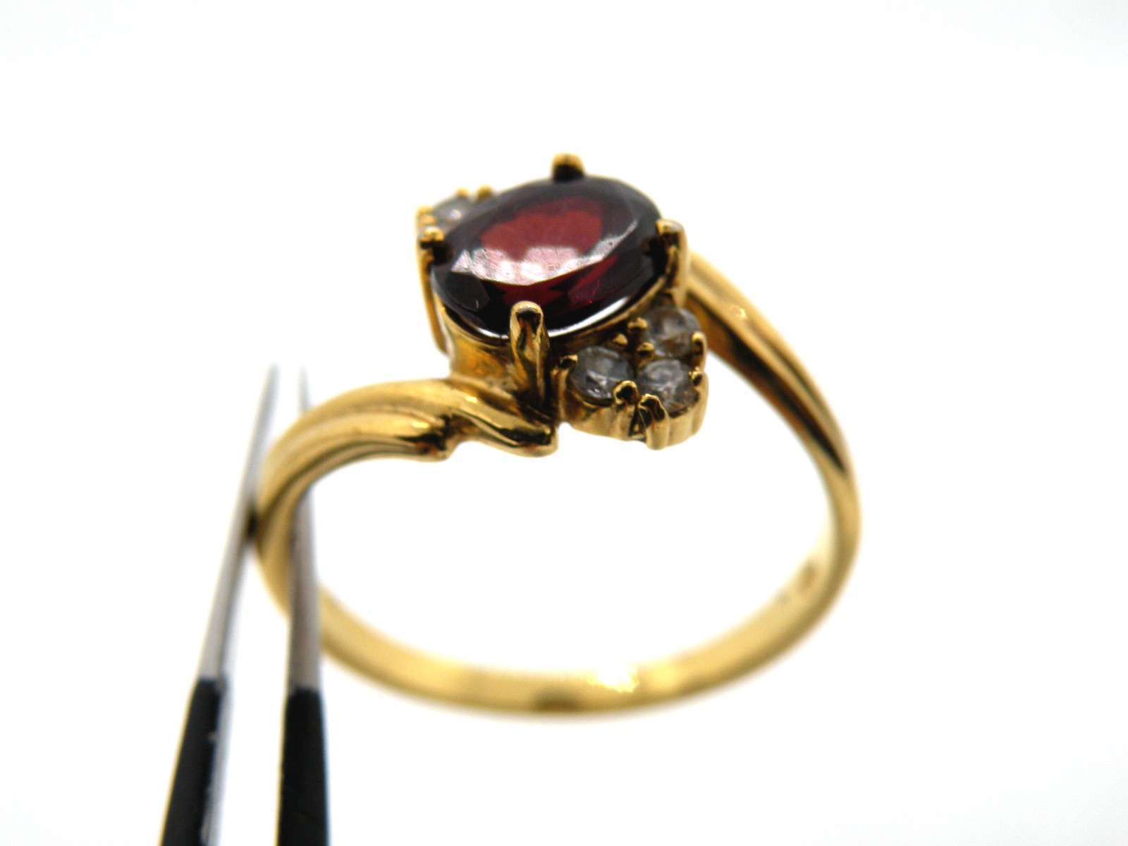 JC Signed Vintage Red & Clear Crystal Stone Women Gold Tone Jewelry Ring Size 9