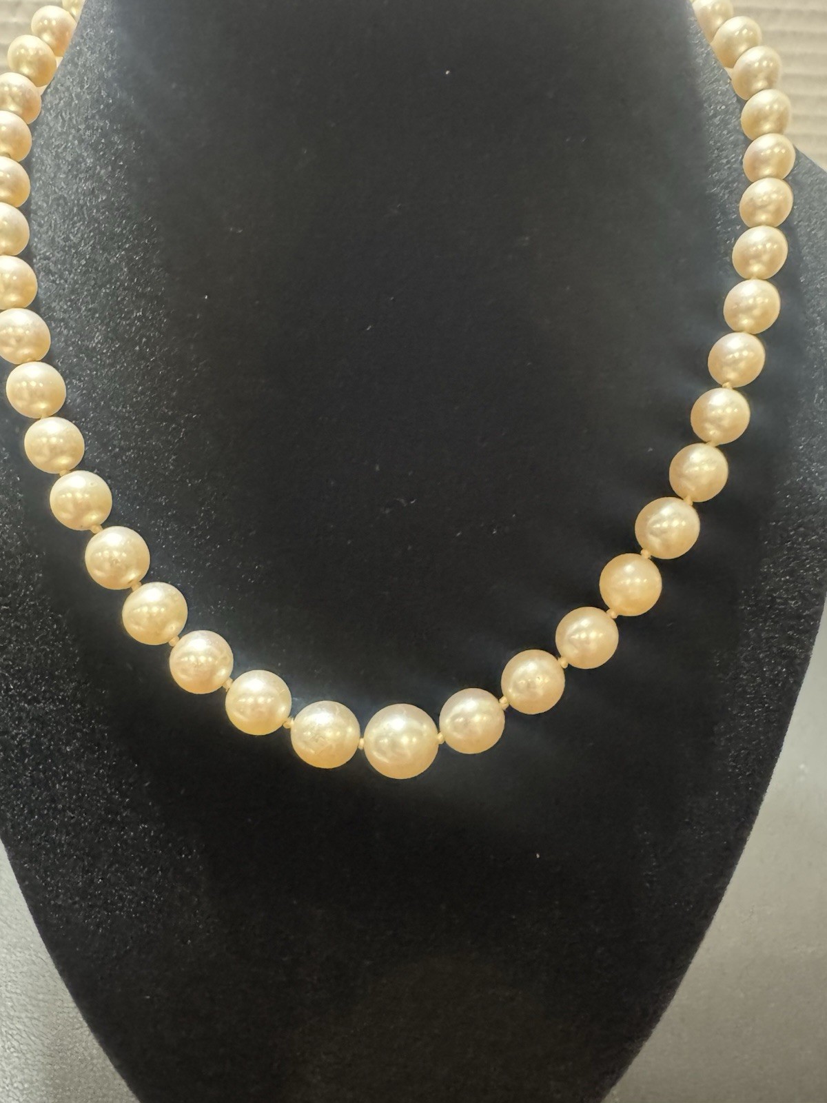 Vintage 925 Sterling Silver Clasp & Graduated Faux Pearl Beads 15” Necklace