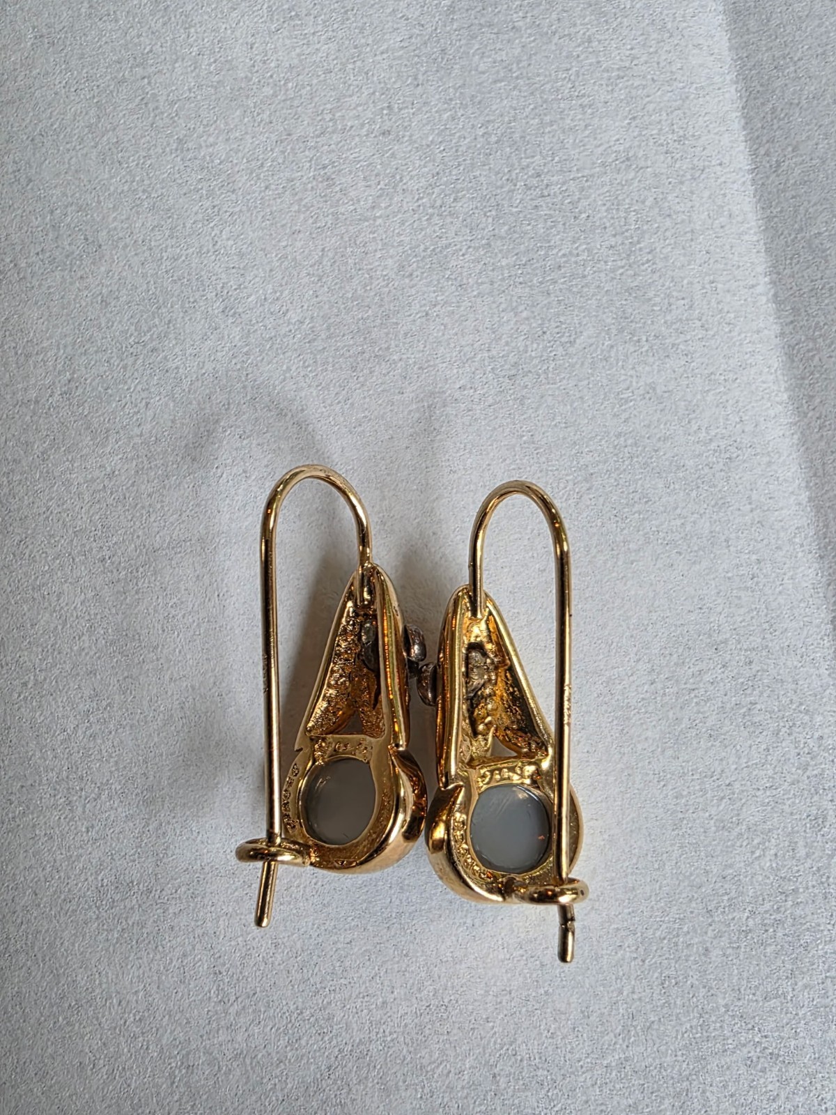 Vintage Earrings 925 Goldtone Sterling Gray Oval Moonstone drops
