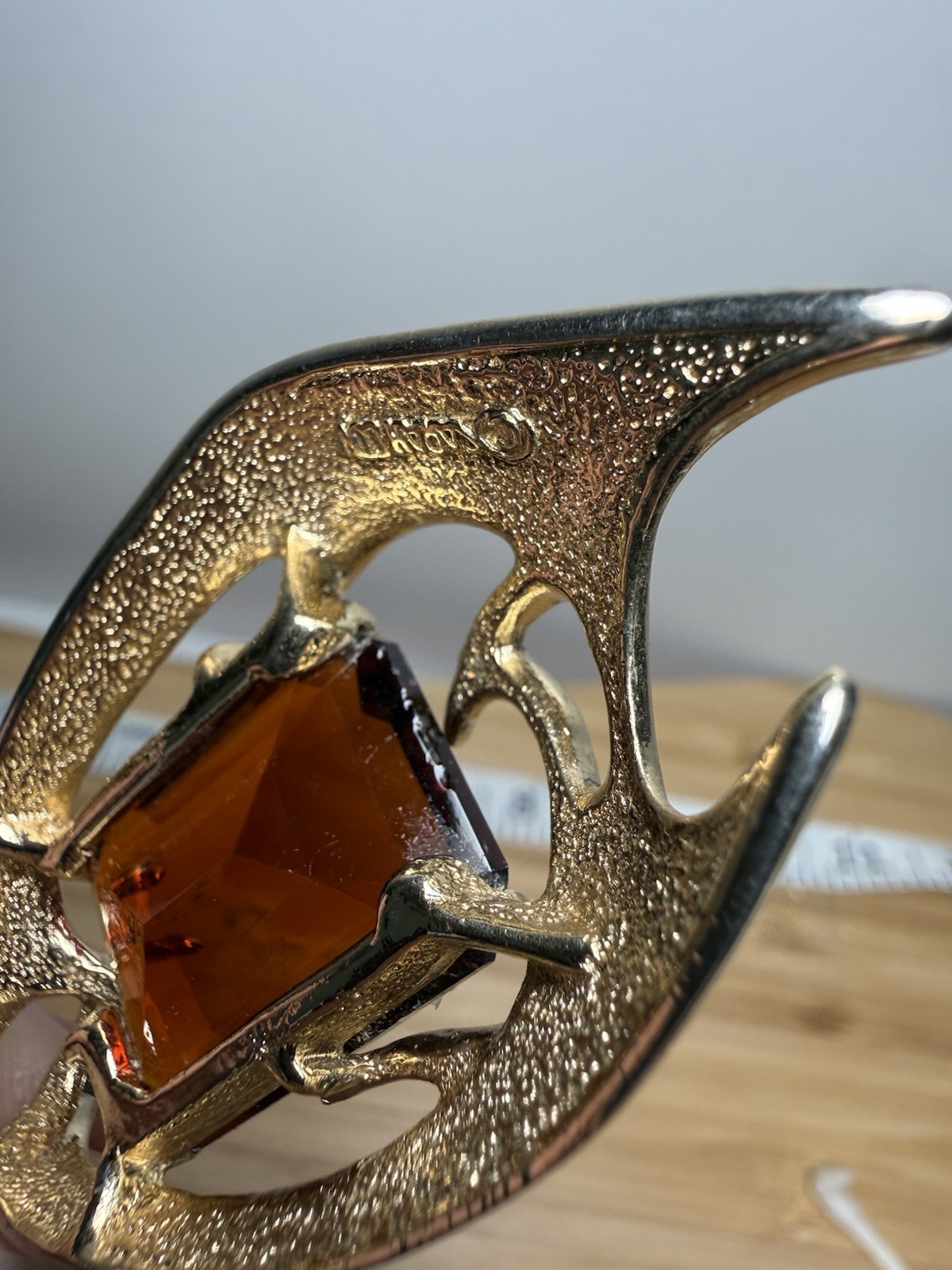 Vintage Sarah Coventry 1963 Molten Flame Topaz Line Statement Pendant Gold Tone
