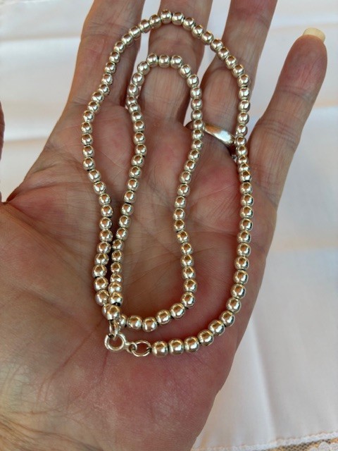 Vintage 925 Sterling Silver Bead Necklace 18″ Strand 4mm strung on chain 13.44g