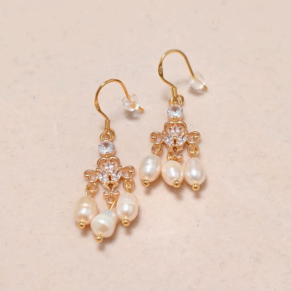 14K Gold Plated Freshwater Pearl Drop Earrings Vintage Trendy Jewely Women Gift