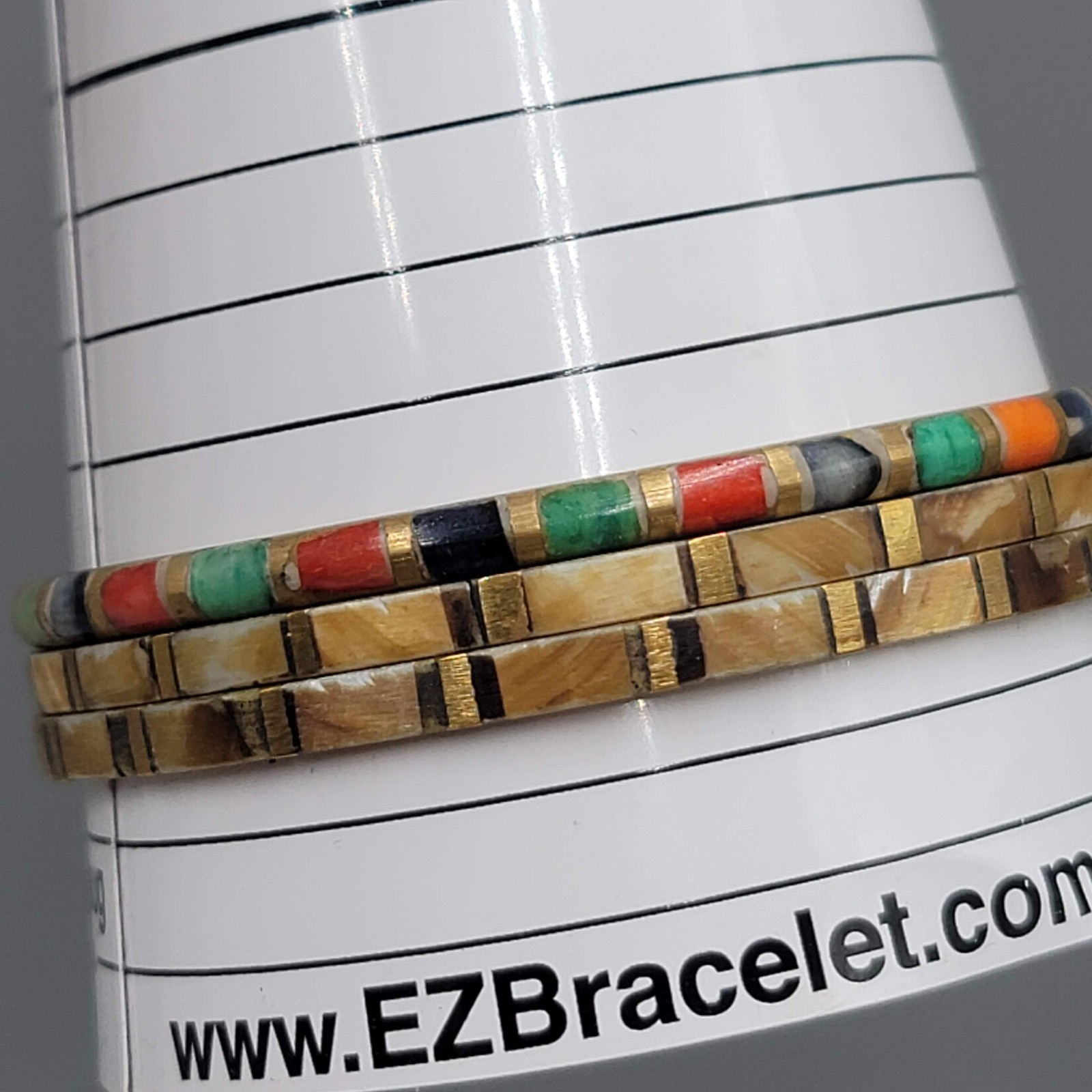 Vintage Bangle Bracelet Lot of 3 Brass Inlay Made in India